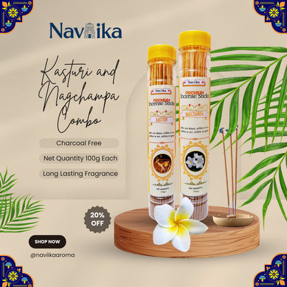 Dhoop Agarbatti Combo – Nagchampa & Kasturi and Free Sandalwood Air Freshener 100ml