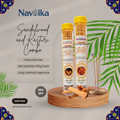 Dhoop Agarbatti Combo – Kasturi & Sandalwood and a Free Sandalwood Air Freshener 100ml