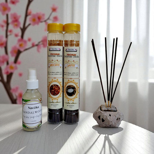 Dhoop Agarbatti Combo – Sandwood & Camphor and a Free Sandalwood Air Freshener 100ml