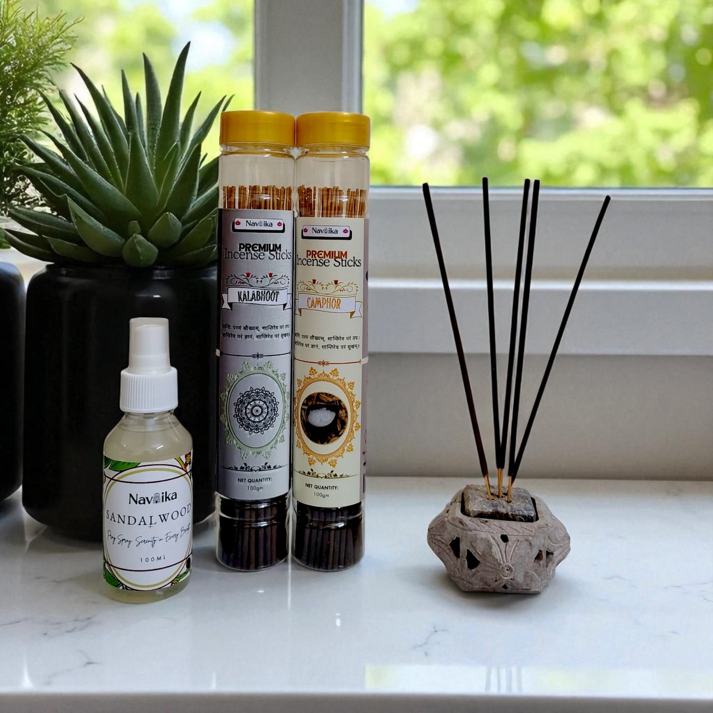 Dhoop Agarbatti Combo – Camphor & Kalabhoot and a Free Sandalwood Air Freshener 100ml