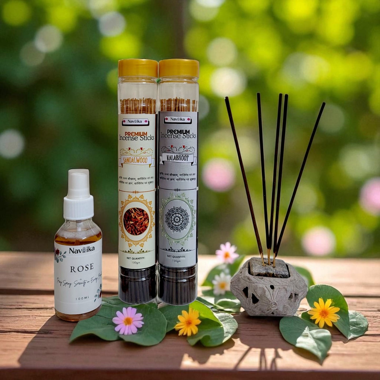 Dhoop Agarbatti Combo – Sandwood & Kalabhoot and a Free Rose Air Freshener 100ml