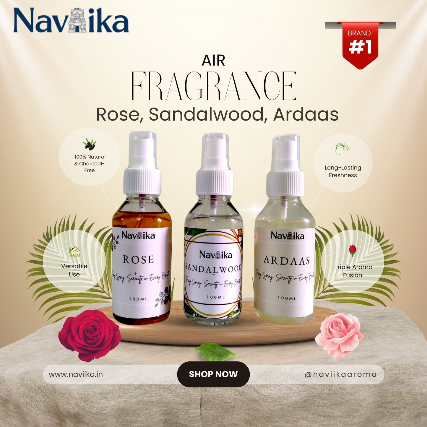 Naviika Air Fragrance – Rose Ardaas & Sandalwood (100ml)
